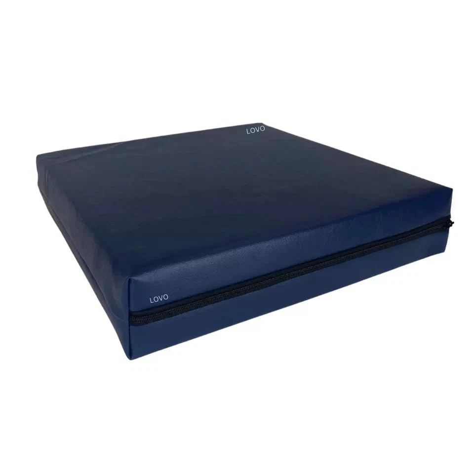 FEELIT Premium Memory Foam Wheelchair Cushion – Faux Leather Pressure Relief Seat Pad with Zipped Cover for Comfort & Support (Navy blue, 18" x 18" x 2")