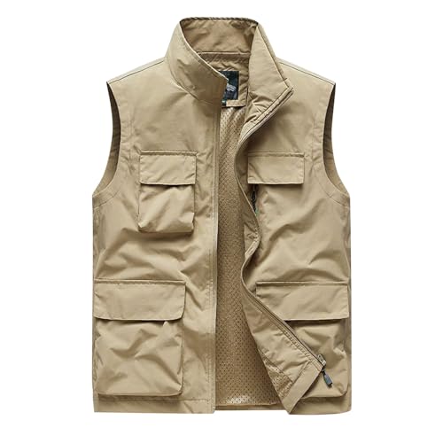 Generic Men's Casual Lightweight Outdoor Vest Work Fish Photo Travel Vest Cargo Utility Vest Multi Pockets Sleeveless Jacket