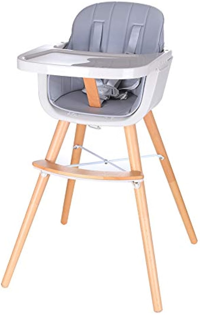 Foho Baby High Chair, Perfect 3 in 1 Convertible Wooden High Chair with Cushion, Removable Tray, and Adjustable Legs for Baby & Toddler (Gray)
