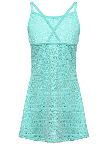 Image of DISISHIDAN Girls Swim Cover Up Dress Crochet Semi-See Through Criss Cross Back Bikini Cover Ups Bathing Suit Size 4-14