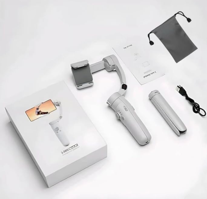 Image of M1 3-Axis Smartphone Stabilizer Gimbal, White, Foldable Design, Portable Video Recording