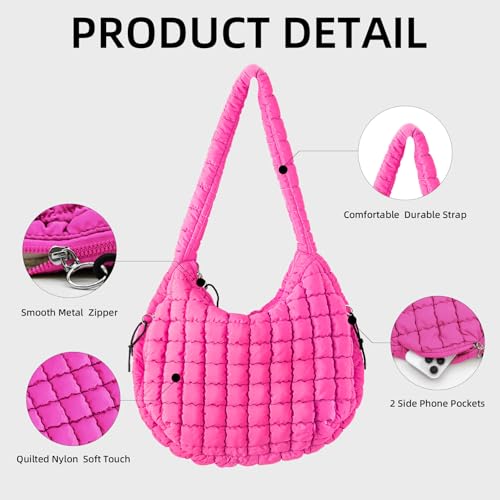 Image of Puffer Quilted Shoulder Bag Large Puffer Tote Bag for Women,Hobo Quilted Tote Bag Crossbody Shoulder Handbags Puff Purse