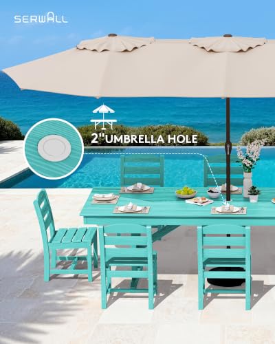 Image of SERWALL 9Pcs 84 inch HDPE Outdoor Dining Set for 8 with Armless Chairs,Aruba