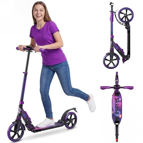 Skidee Kick Scooter for Kids Ages 6+ - Adjustable Handlebar Up to 41' High, Large Wheels, Anti-Shock...