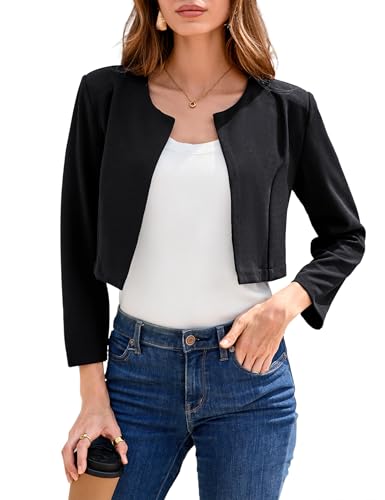 YesFashion Bolero elegante chaqueta de punto de manga larga para mujer, Negro , M