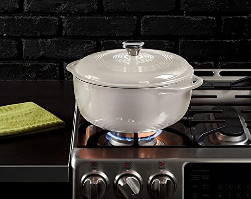 Lodge 7.5 Quart Enameled Cast Iron Dutch Oven With Lid – Dual Handles – Oven Safe Up To 500° F Or On Stovetop - Use To Marinate, Cook, Bake, Refrigerate And Serve – Oyster White #TOP4