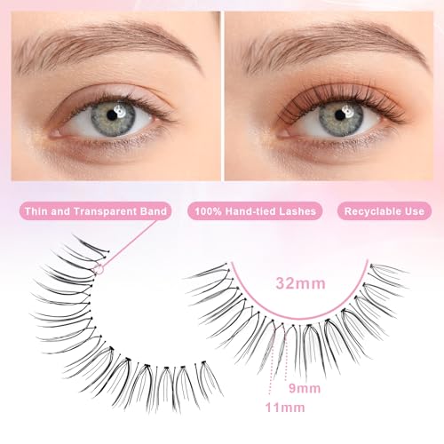 Natural Look False Eyelashes 10 works 100% hand-tied Short Lashes Length 9-11mm Transparent Invisible Band Fake Eye Lashes Strip Natural Faux lashes (A43) - Image 2
