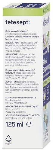 tetesept Ruhe & Entspannung Bad - 1 x 125 ml - Gesundheitsbad mit 5 ätherischen Ölen für innere Ruhe und mehr Balance – kosmetischer Badezusatz mit Hautpflege Formel