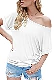 Odosalii Damen Langarm Schulterfrei Pullover Sweatshirt Fledermausärmel Langarmshirt Oberteil Tunika Tops (3-Weiß, Large)