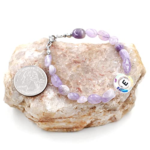 Image of Uloveido Purple Natural Stone and Austrian Crystal Letter Bracelet, Personalized Initial Jewelry for Women A-Z 26 Letters