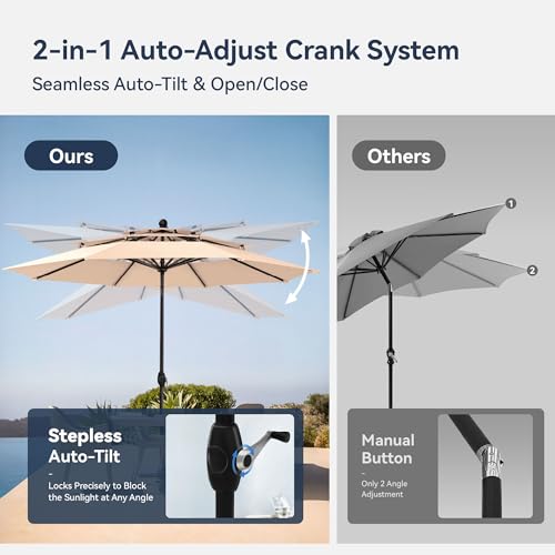 Image of PHI VILLA 10ft Patio Umbrellas, Outdoor 3 Tier Vented Large Market Table Umbrella with 8 Sturdy Ribs and 1.5 inch Umbrellla Pole for Lawn Poolside Garden Terrace, Beige(No Base)
