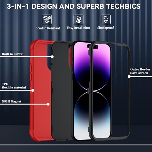 Image of SunStory Compatible with iPhone 14 Pro Max Case with HD Screen Protector, 3-Layer Heavy Duty Full-Body Cover,3 in 1 Hybrid Protective Case for iPhone 14 Pro Max 6.7 inch, Red