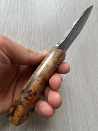 CraftTal Damast-Jagdmesser Tachenmesser handgefertigt 150 Echtes damast Stahl lagen und Silberbeerenholz– Schmiedegefertigtes Campingmesser – Taktisches Messer, mit speziell entworfene Lederscheide
