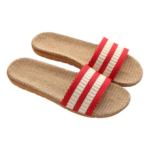 UPKOCH Zapatillas de Casa Transpirables de Algodón y Lino Ligeras y Absorbentes de Sudor para Verano Modelo Unisex Antideslizantes Cómodas para Interior y Baño Talla Roja