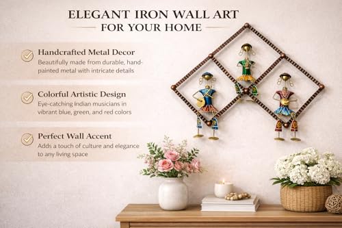 Image of Framing Hub - Handcrafted Metal Wall Art Musician Frame for Home Decor | Traditional Tribal Musical Wall Hanging for Living Room, Office & Hall