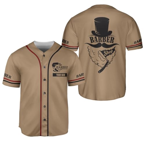 Personalized Barber Baseball Jersey 3D Scissors Pole Shirt for Unisex Hairdresser Gift Outfit Hairdresser Razors Gift T-Shirt (Cotton, Barb 6)