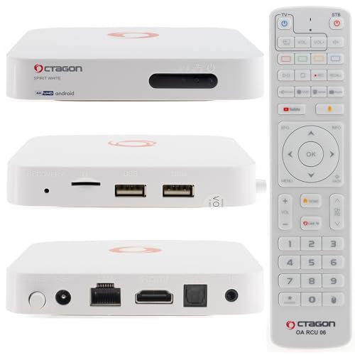 [Muy Buena Prueba*] Octagon Spirit White 4K UHD Android TV Box, Dual Band WiFi WiFi, Mando a Distancia Bluetooth, Control por Voz, HDR10+, HLG, 2GB RAM, 32GB Flash, Receptor IP TV, Bluetooth 5.1