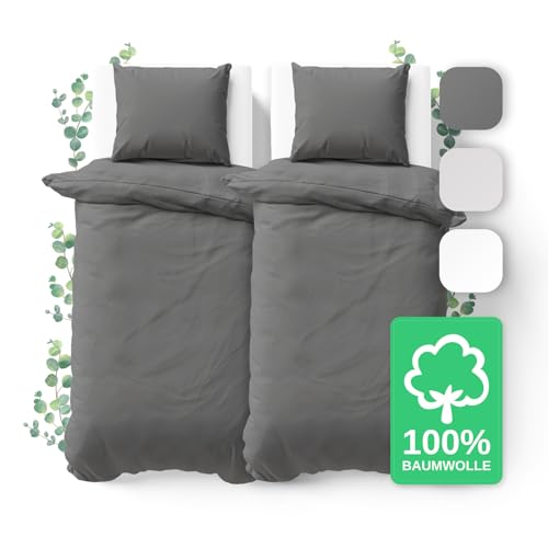 JACOBSON Bettwäsche 135x200 Set - 100% Baumwolle - 2 Bettbezüge 135x200 cm + 2 Kissenbezüge 80x80 cm, Perkal Bettwäsche 4-teilig mit...