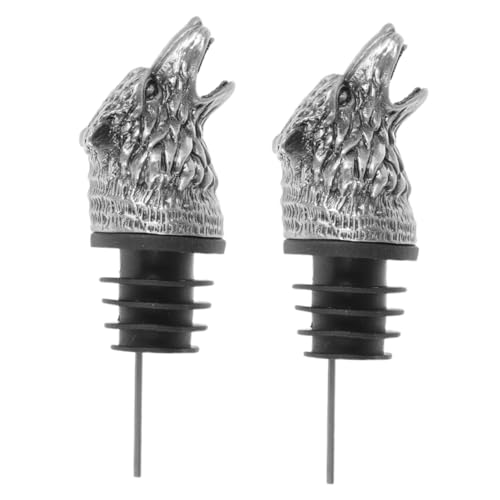 COLLBATH 2Pcs Wolf Head Wine Pourer Stopper Zinc Alloy Wine Aerator with Unique Design Artistic Antique Bottle Cap for Wine Lovers and Home Bars