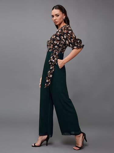 Image of Miss Chase Women's V-Neck Half Sleeve Tropical Wrap-Styled Jumpsuit