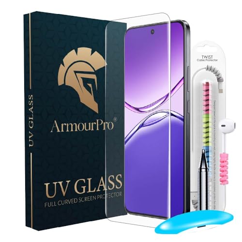 Image of ArmourPro UV Glue Tempered Glass for Oppo F29 Pro Curved Screen Protector, 9H Anti Scratch, Edge-to-Edge Coverage, HD Clarity, Easy UV Kit with Cable Protector