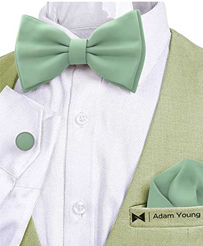 Image of Adam Young Men's Bow Ties with Handkerchief & Cufflinks Pre-Tied Style Formal Satin Classic Bowtie for Tuxedo Faux Silk