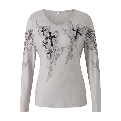 Image of Grunge Clothes for Women Y2K Tops Long Sleeve Fairy Grunge Aesthetic Shirts Teen Girls Vintage Graphic Tees Fall
