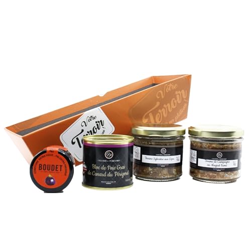 Bloc de foie gras de canard et terrines du Périgord pour un coffret gastronomique premium