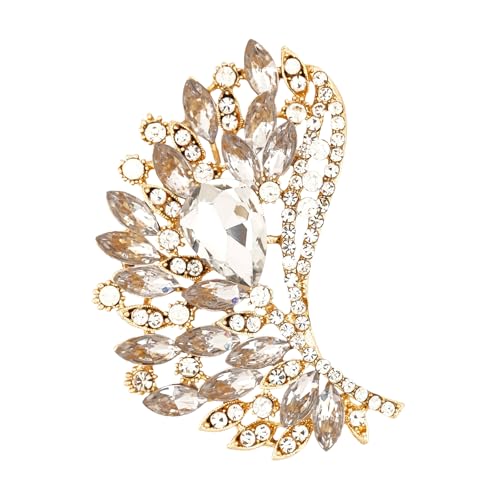 Image of Rhinestone Crystal Big Large Brooch Pin Jewerly Accessory Wing shape Gold Tone
