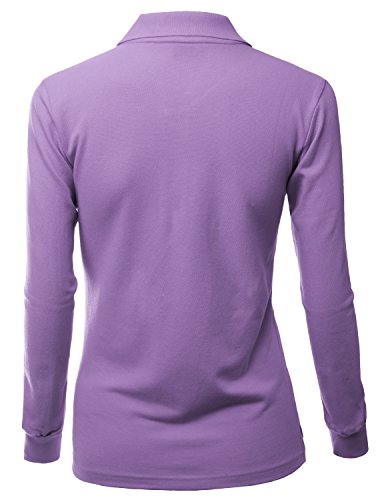 Luxurious Solid Long Sleeves PK Polo Shirt Purple Size L
