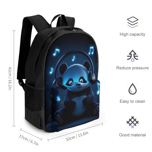 Backpack for Men, Black And White Panda Animal Headphones Music Cute Panda Portable Multi-Functional Daypack for Business Trip, Cute Spacious Reusable Shoulder Bag with Adjustable Strap2