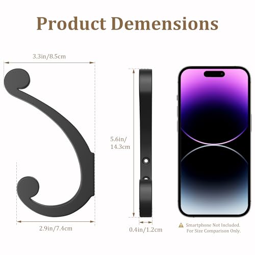 Josmimic 1000437-B WALL HOOKS 6 PACK Coat Hooks Wall Mount For Hanging - Black Large Retro Double Hooks With Screws, Heavy Duty Coat Hanger, Holder 40Lb, Coat Rack thumb #5