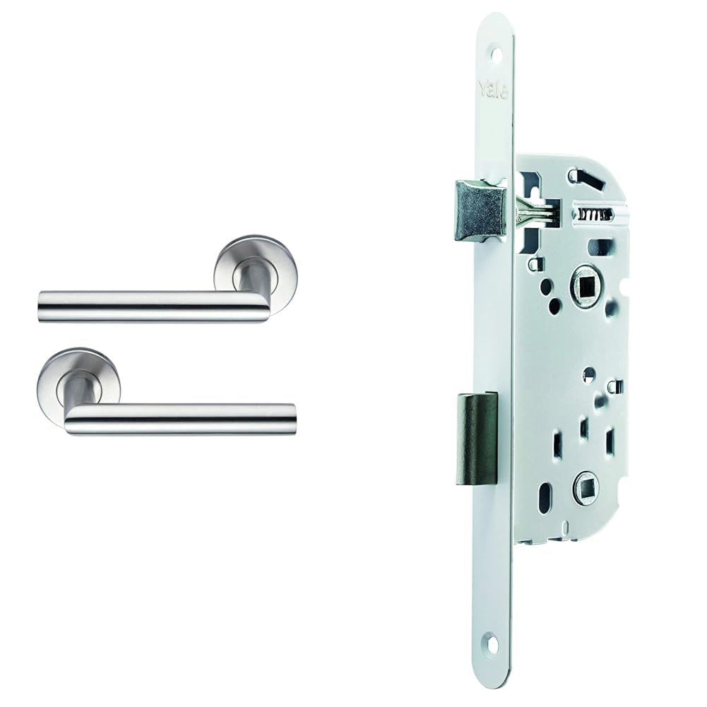 Serrure Yale encastrable axe 40 et poignée de porte inox Bricard