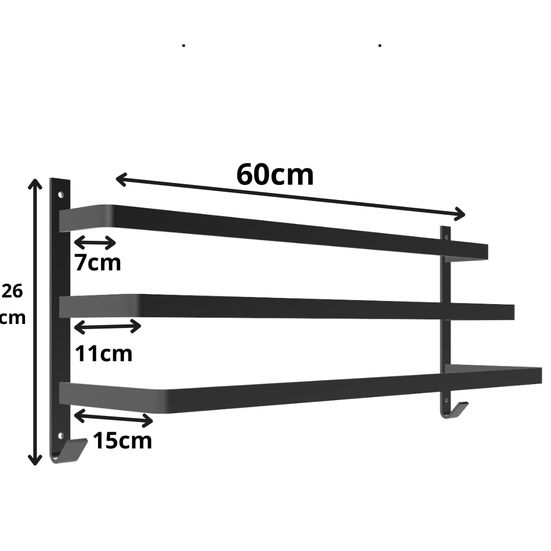 Toallero de Pared - Gancho para Toallas - Ganchos para Colgar - Accesorios de baño - 60 cm - Negro