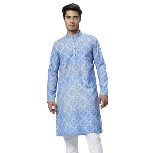 Image of GLOBALRANG Men's Ethnic Motif Printed Regular Long Full Sleeves Kurta