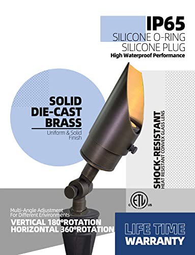 Malory Brass Landscape Spotlight 1-Pack With Mr16 Bulb Kit(S04), Low Voltage 12V Ac/Dc Shroud Adjustable Outside Yard Lights,Pvc Ground Stake And Wire Connector Included, 5W 2700K Warm White #TOP2