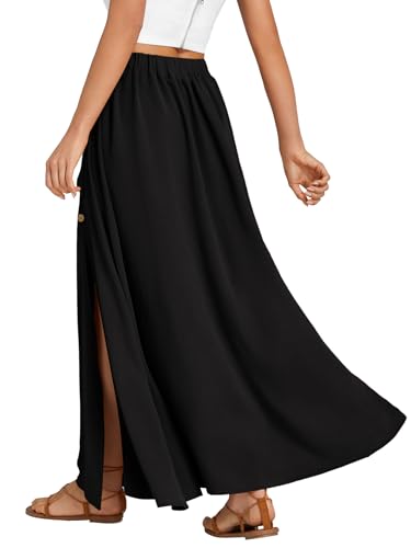 LYANER Women's Casual Tie Waist Button Front Split Skirts High Waist Swing Flowy Maxi Skirt2
