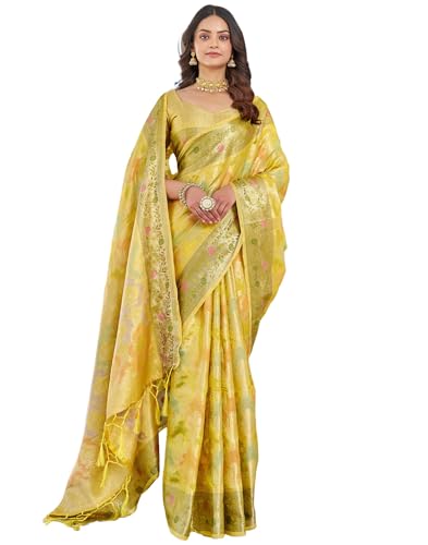 Image of SIRIL Women's Banarasi Silk Jacquard Zari Work Saree With Unstitched Blouse Piece