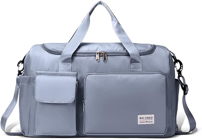 Eurolark Nylon 44 cms Imported Travel Duffle Bag Sports Gym Shoulder Bag for Women with Wet Pocket & Shoe Compartment Weekender Overnight Travel Luggage Bag (Blue)