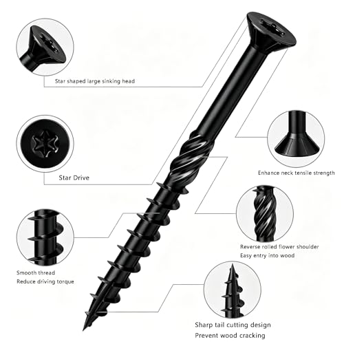 Image of Wensilon 5 /16 * 3 inch Black Deck Screws, (48pcs) 2 lbs.Exterior Wood Screws, Rust Resistant Epoxy Coated, Bronze, Star Bit