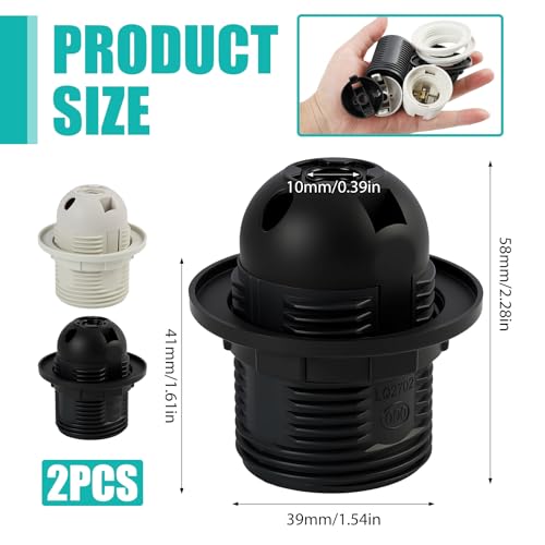 2 PCS E27 Lamp Holder Double Ring Set, White Black Bulb Holders, Standard Screw Light Fittings For Table Floor Lamps - Image 2