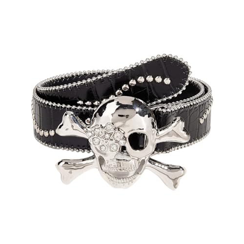 Trend PU Belt With Rhinestones Skull Buckle Waist Belt Fashion Enthusiasts Belt Coat Jeans Dress Female Waistband Shinning Rh