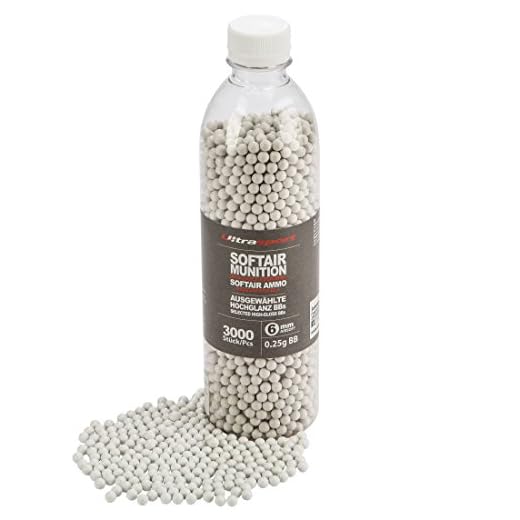 Ultrasport Munición de airsoft de 6 mm (0,20 g y 0,25 g), bolas de airsoft, munición extra, 3000 uds., color blanco: BB para armas y revólveres de airsoft y aire comprimido, ocio, blanco, visibilidad