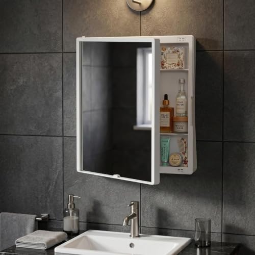 Image of BRANCO Cabinet with Mirror | 4 Shelves Rack | Bathroom Accessories | Wall Hanging Bathroom Shelf Cabinet with Mirror (New Rich Look (11D x 31W x 38H))