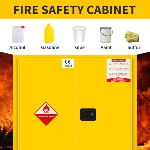 Image of 257 Gallon Flammable Cabinet 55H x 25W x 55D, Galvanized Steel Flammable Storage Cabinet, Adjustable Shelf for Commercial Industrial Home Use