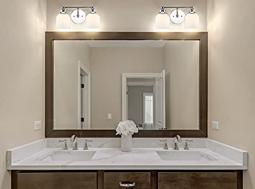 Image of JONATHAN Y 14 inch Chrome Modern Farmhouse LED Vanity Light Wall Sconce Fixture, Frosted White Glass Shade, Dimmable Wall Lamp for Bathroom Mirror Kitchen Sink, UL Listed (JYL7550A)