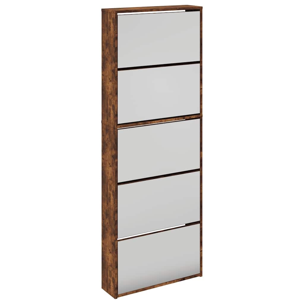 Scarpiera con Specchio 5 Livelli Rovere Fumo 63x17x169,5 cm