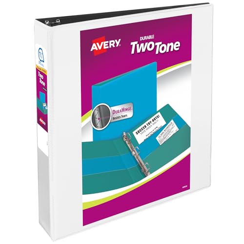 Image of Avery Two-Tone Durable View 3 Ring Binder, 1.5 Inch Slant Rings, White /Black Binder (17287)