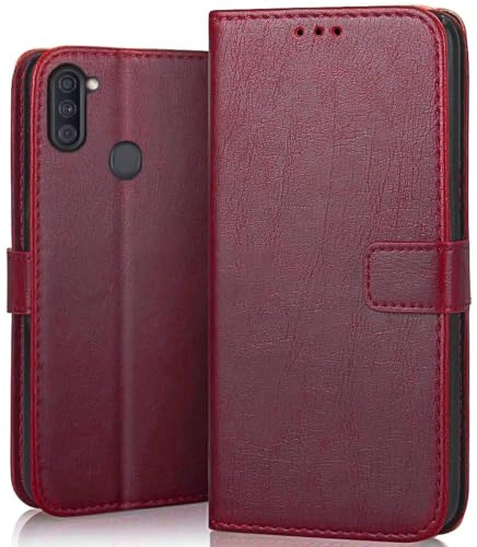 Image of SHINESTAR Samsung Galaxy M11 Flip Back Cover | PU Leather Flip Cover Wallet Case with TPU Silicone Case Back Cover for Samsung Galaxy M11- Red