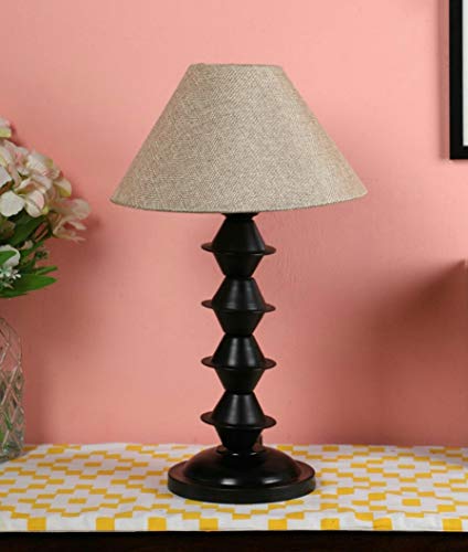Image of tu casa Off White Jute Shade with Black Metal-Iron Base Table Lamp | Elegant Bedside & Desk Lamp for Bedroom, Living Room, Office, Home Decor & Gifting (Height : 17 Inch /No Blub Included)